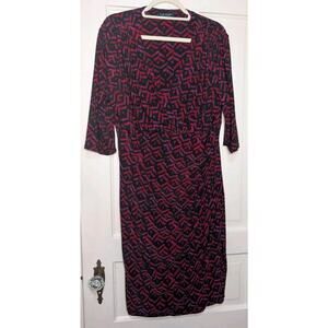 Lauren Ralph Lauren Faux Wrap Sheath Dress Ruching Work Cocktail Women's 14(926)